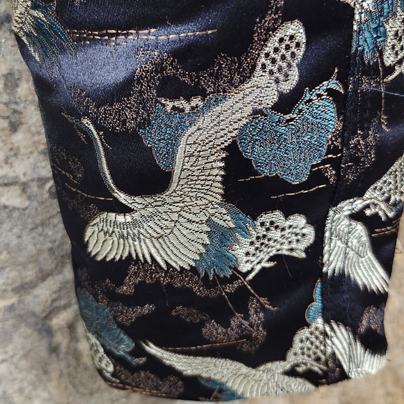 Lisa Von Tang Stork Crane Jacquard Brocade Cropped Jacket Coat - Picture 9 of 11